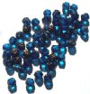 50 6mm Triangle Faceted Dark Aqua with Antique Gold Coated Ends